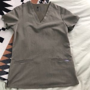 Figs Three Pocket Scrub Top- Heather Olive Color
